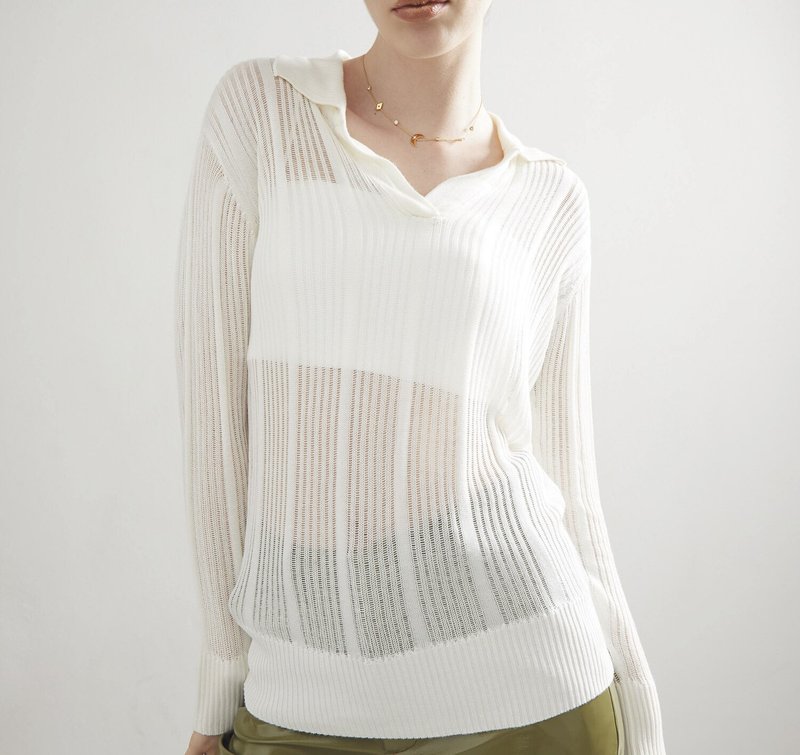 Loose KNIT PF23 SWEATER White - เสื้อผู้หญิง - วัสดุอื่นๆ ขาว