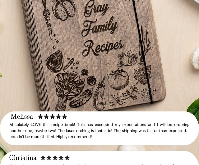 Custom Recipe Journal, Wood Cookbook, Recipe Book Binder, Mom