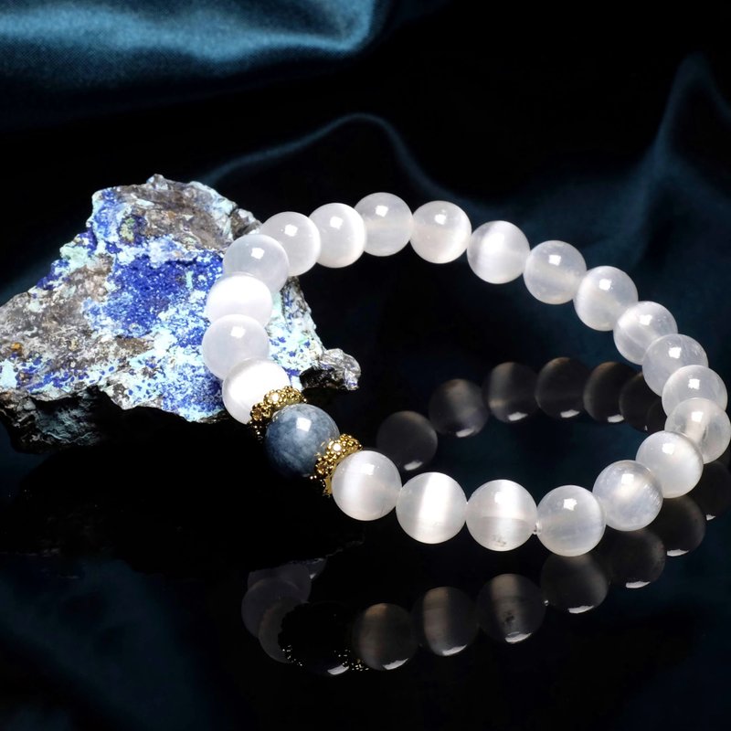 [Sea of ​​Quiet Night] Gypsum Stone Devil Aquamarine 14k Gold-filled Crystal Bracelet Customized Exchange Gift - Bracelets - Crystal White