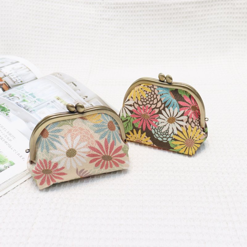 Uji large mouth gold bag - modern flower - Coin Purses - Polyester 