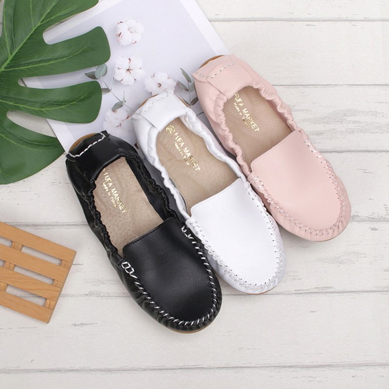 Elastic collar all-match Peas shoes 1DR71 - รองเท้าบัลเลต์ - หนังเทียม ขาว