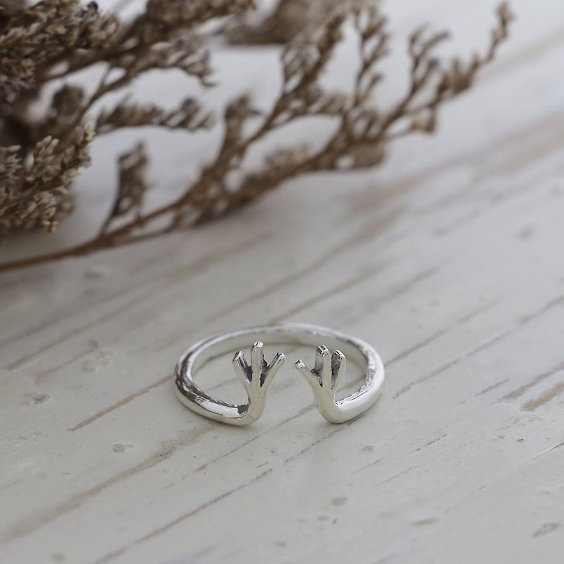 antler horn deer ring crown handmade women Girl silver minimalist stacking cute - General Rings - Other Metals Silver