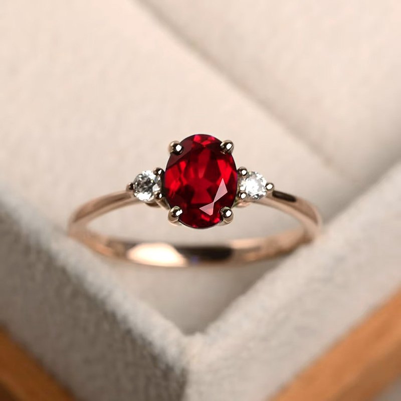 9.0 x 7.0 Natural ruby ring silver sterling plated pink gold size 7 free resize - General Rings - Sterling Silver Red