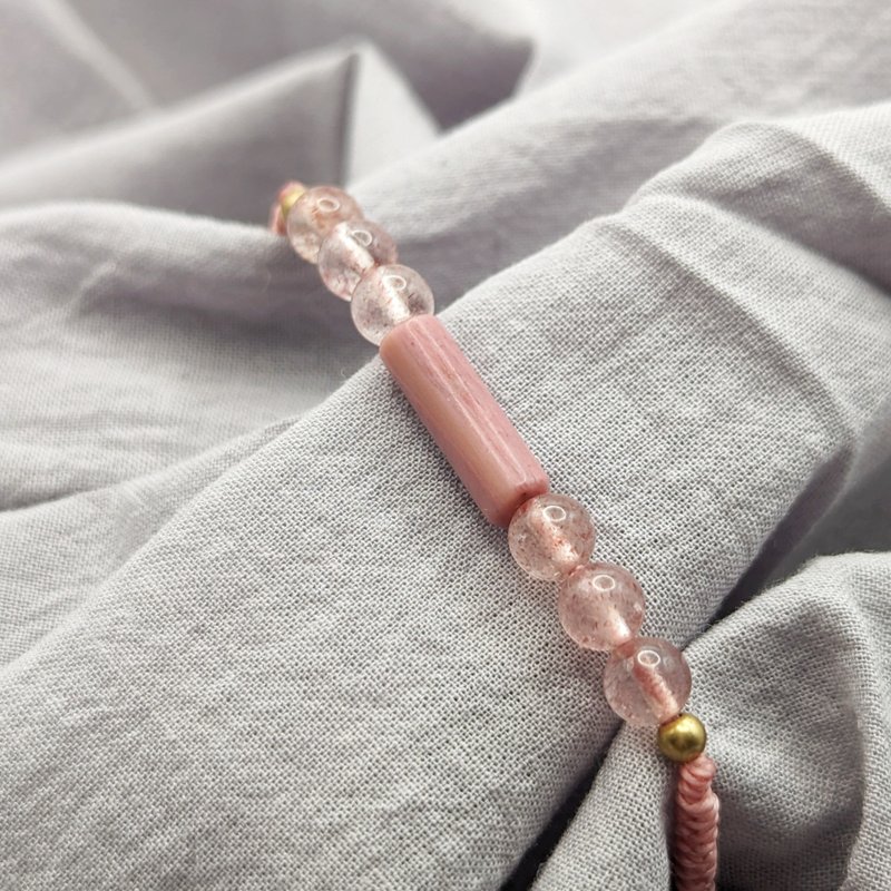 天然水晶 玫瑰石+草莓晶 平安金剛結 鍍14K金 手環 - 手鍊/手環 - 水晶 