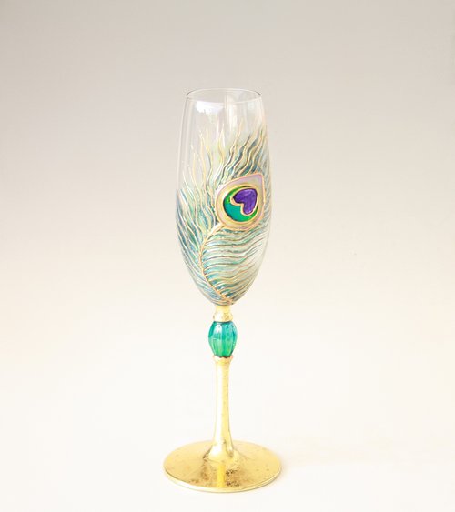 Wine Glasses Peacock Feather Hand-painted set of 2 - Shop NeA Glass Bar  Glasses & Drinkware - Pinkoi