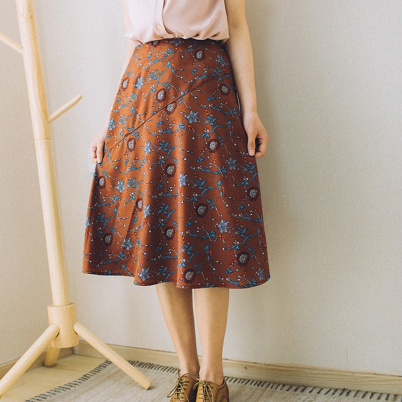 Annie Chen 2017 summer new women small blue flower skirt dress - Skirts - Cotton & Hemp Red
