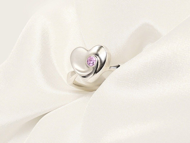 Smiling Sweetheart Silver Ring (ring circumference can be adjusted) ─ pink cubic zirconia - แหวนทั่วไป - โลหะ สึชมพู