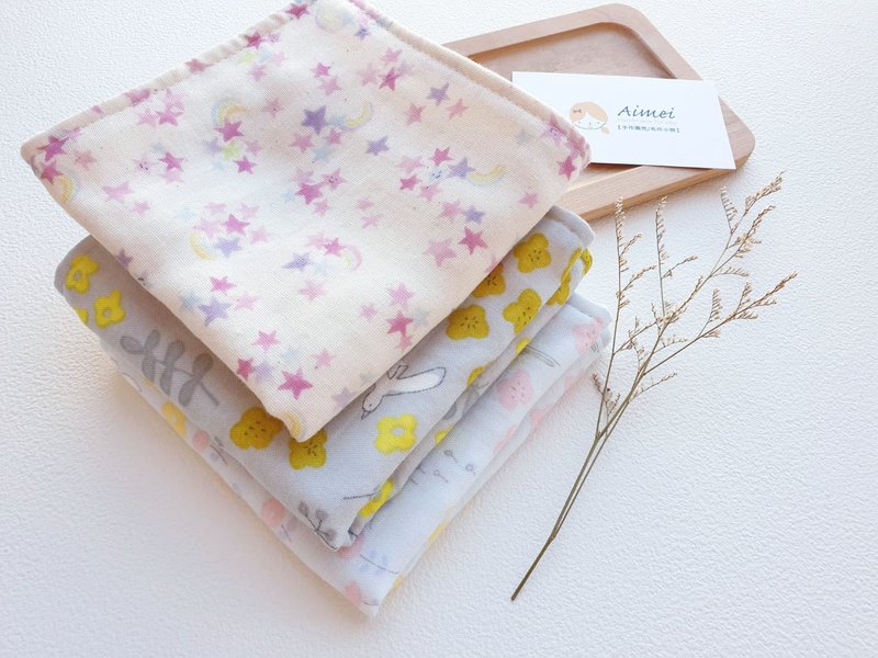 Soothing two-layer gauze handkerchief/total six layers of gauze baby products/spit wipes/moon gift - ผ้ากันเปื้อน - ผ้าฝ้าย/ผ้าลินิน สึชมพู