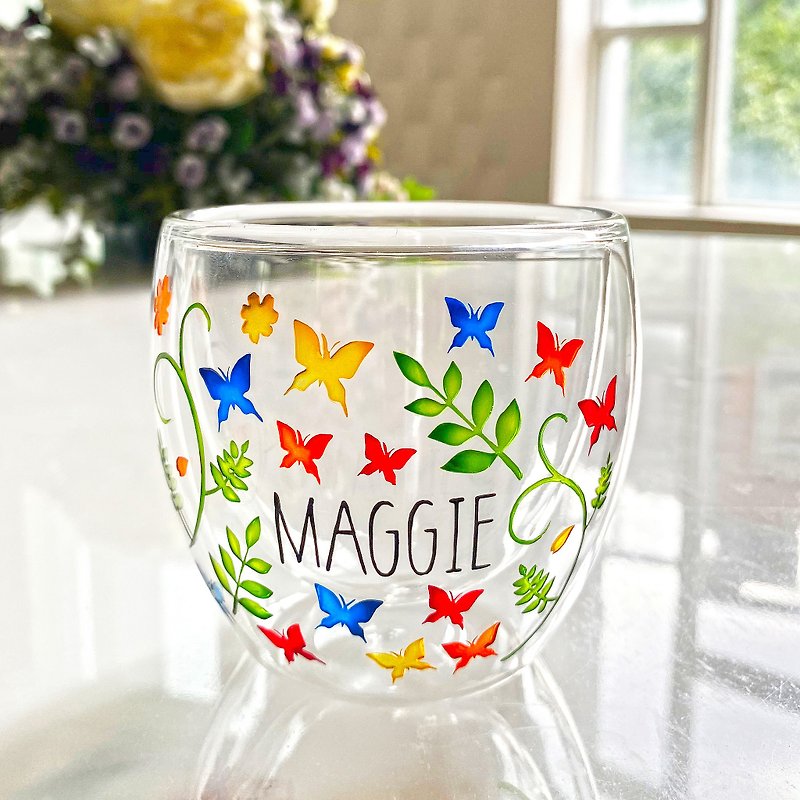 雙層玻璃杯 | 蝴蝶 02 | 情人禮物、結婚禮物、週年禮物 - 咖啡杯/馬克杯 - 玻璃 多色