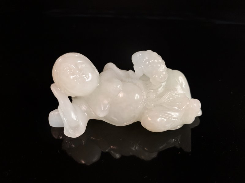 19世紀  白玉劉海戲金蟾 - 擺飾/家飾品 - 玉石 