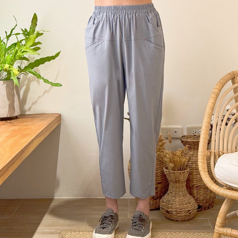 Hana Mokuba Fun Casual Pants with Elastic Waist Double Pockets - กางเกงขายาว - วัสดุอื่นๆ 