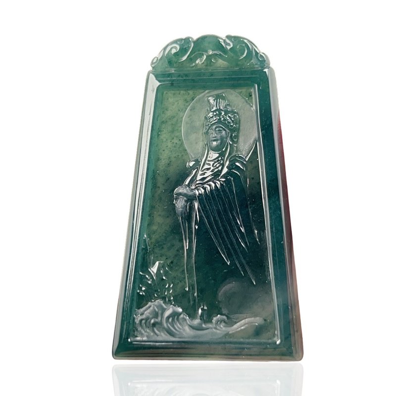 [Our Lady of Heaven] Ice Teal Jadeite Mazu Necklace | Natural Grade A Jadeite | Gift - Necklaces - Jade Green