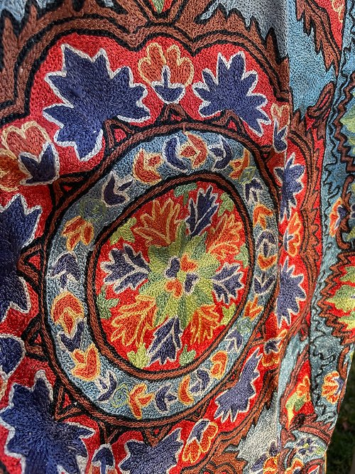 Inyatra｜喀什米爾手工披肩及地毯 印度喀什米爾 手工刺繡絲質小型地毯 91x60 — 海洋能量