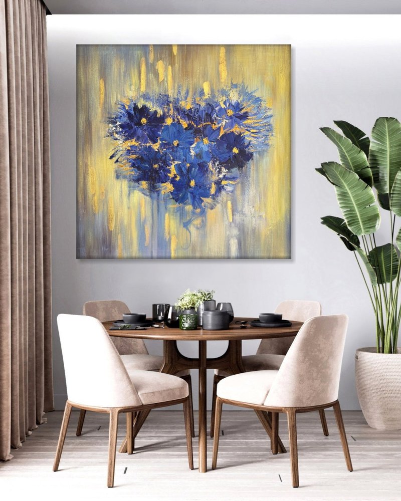 Flower Heart Painting Original Wildflowers Art Serene Beauty Art Colored Art - 壁貼/牆壁裝飾 - 壓克力 多色