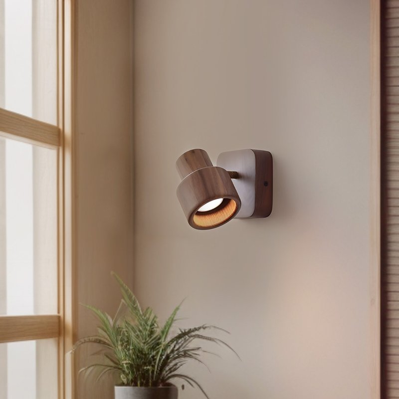 Taisho retro western style black walnut wall lamp log handmade color temperature three-stage switching 378LW - Lighting - Wood Brown