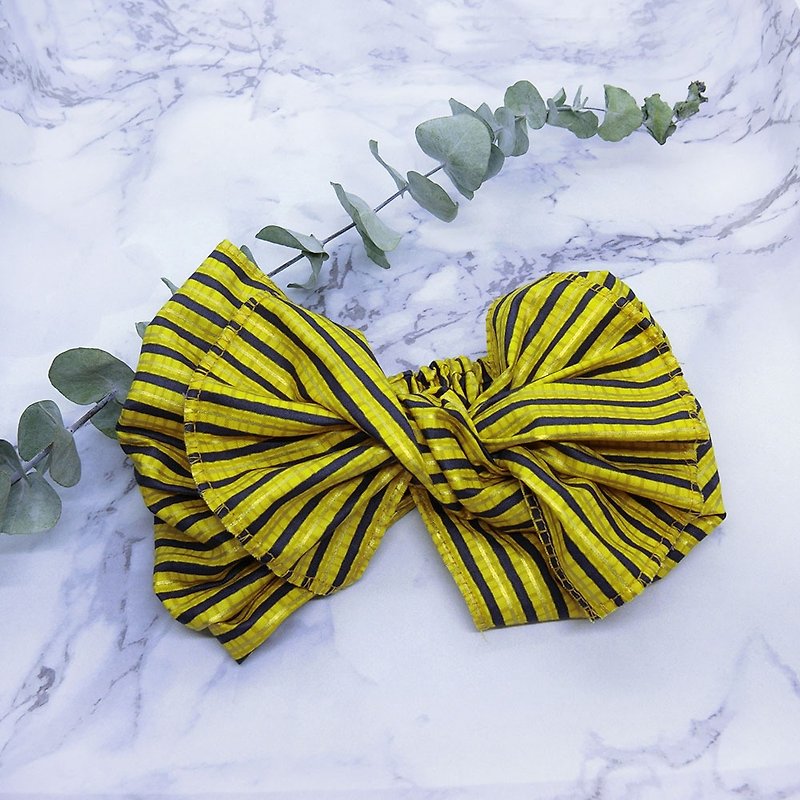 [Art shell products] giant butterfly hair band (striped section) - the entire detachable! - ที่คาดผม - ผ้าฝ้าย/ผ้าลินิน สีเหลือง