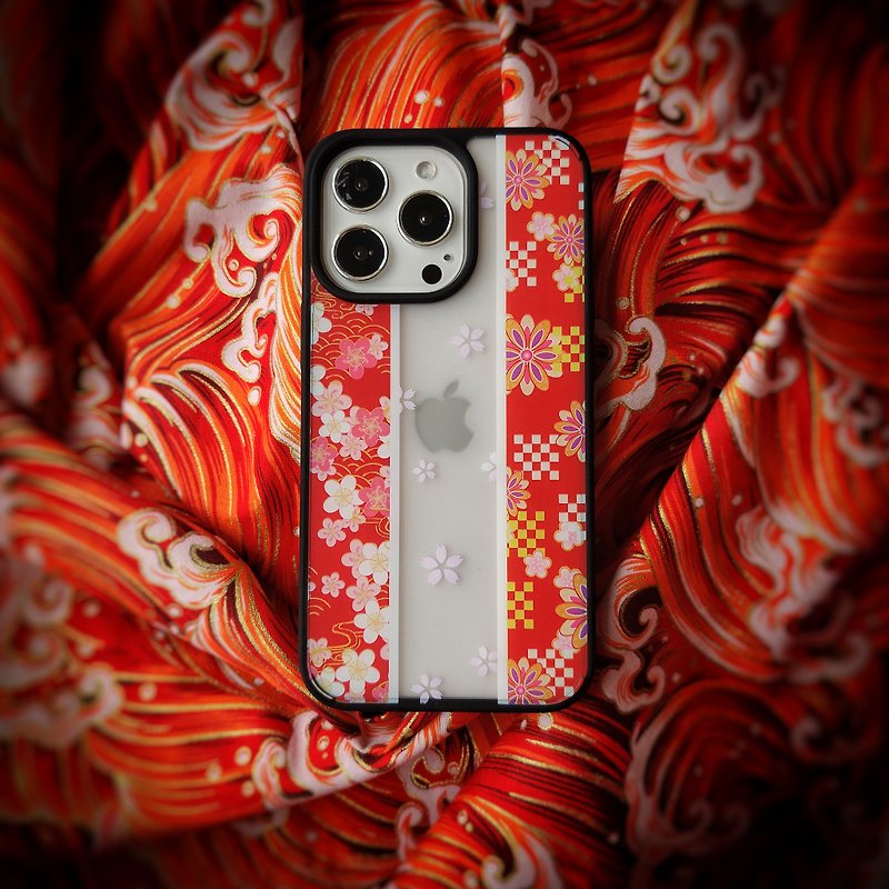 Japanese Style Case with Wrist Strap for iPhone 13 Series, Wafuku (Red) - Phone Cases - Acrylic Red