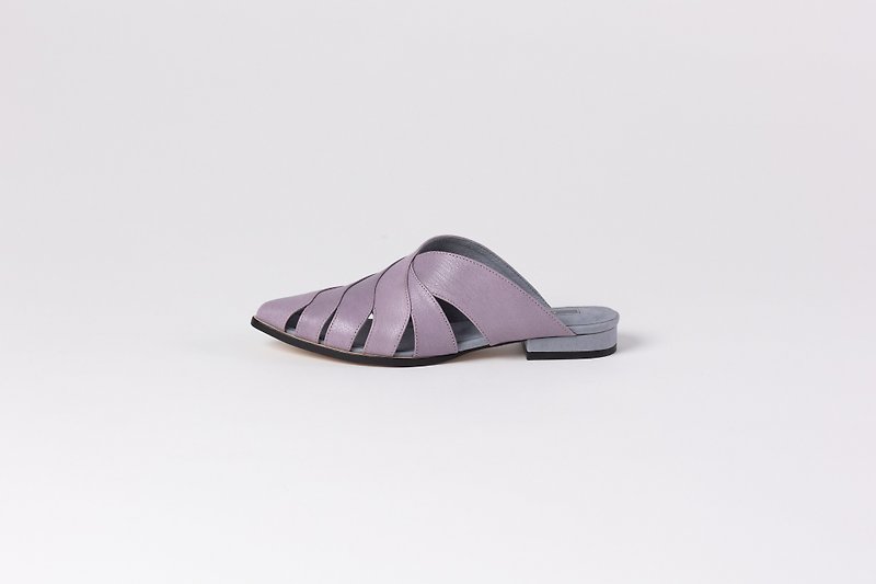 ZOODY / breeze / handmade shoes / flat back hollow slippers / Wax purple - รองเท้าหนังผู้หญิง - หนังแท้ สีม่วง