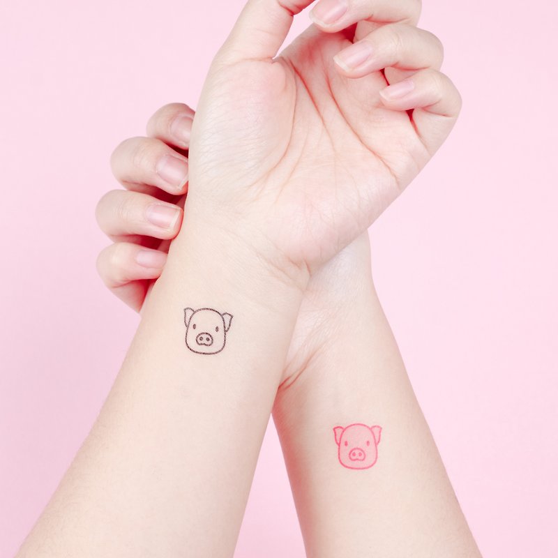刺青紋身貼紙 - 可愛 小豬 Surprise Tattoos - 紋身貼紙 - 紙 粉紅色