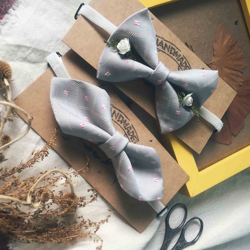 Marriage Graduation Gift - Antique Cloth Tie Tie Handmade Bow Tie - Pink Warm Gray - Wide Edition - Bow Ties & Ascots - Silk Gray