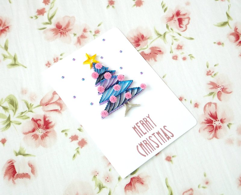 手作捲紙卡片-幸福聖誕樹 粉紫甜心聖誕卡片 - 心意卡/卡片 - 紙 紫色