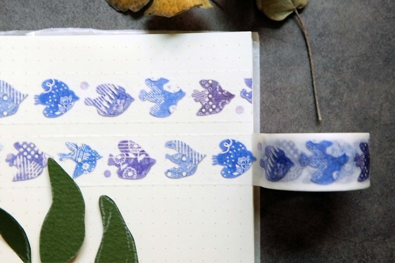 風の青写真和紙と紙幅の紙テープ - マスキングテープ - 紙 ブルー