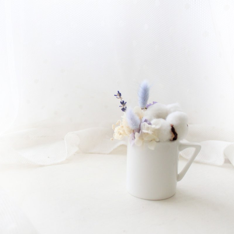 小清新優雅紫奶泡迷你桌花・白棉咖啡杯乾燥花禮 - 乾花/永生花 - 植物．花 紫色