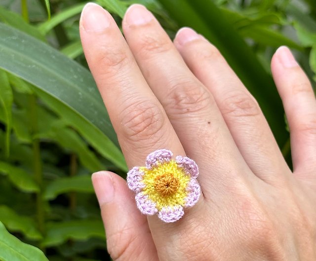 SUNFLOWER & Leaf crochet ring minimalist with a single or Triplet
