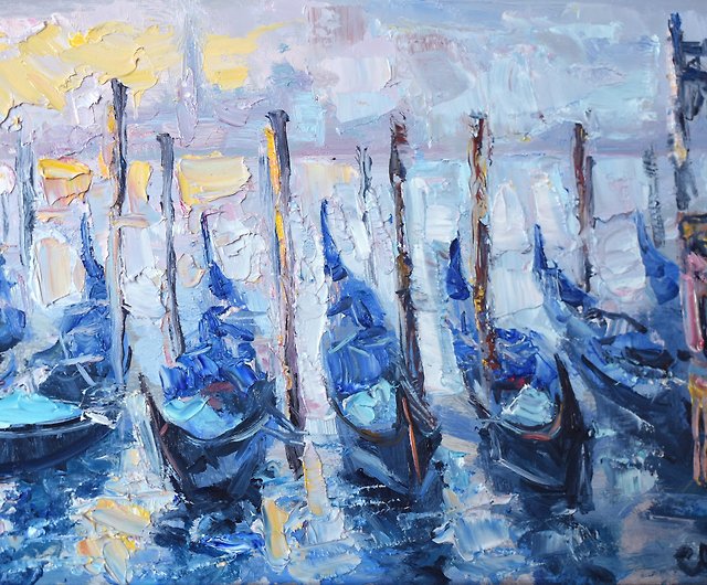 イタリア絵画ヴェネツィアオリジナルアート風景大運河ゴンドラ市油畫