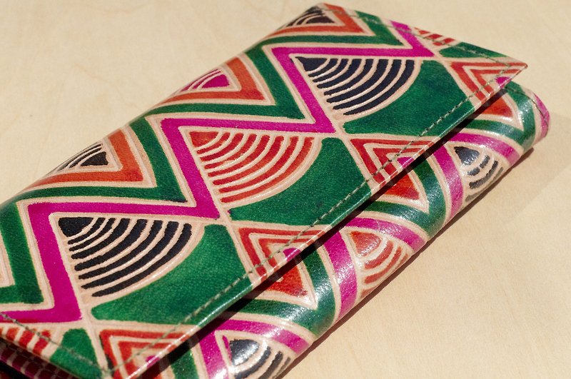 Limited Christmas goat a hand wallet / hand-painted style leather wallet / long wallet - Geometric Totem Hill - Wallets - Genuine Leather Multicolor