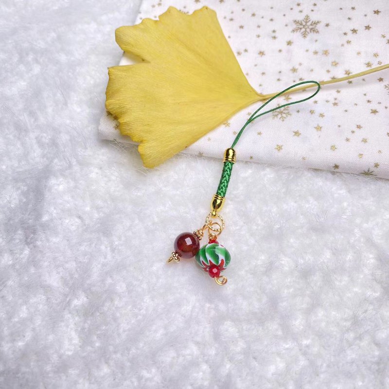 Glass beads Stone health luck pendant glass crystal natural stone Japanese handmade Christmas gift - Bracelets - Crystal Red