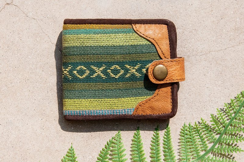 Hand-knitted stitching leather short clip short wallet purse woven short clip - ethnic style Moroccan oasis - Wallets - Genuine Leather Green