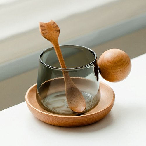 茶几王 Living Art 【無用日常】簡約設計 咖啡杯套組 玻璃杯 耐熱玻璃杯 木質系 貓