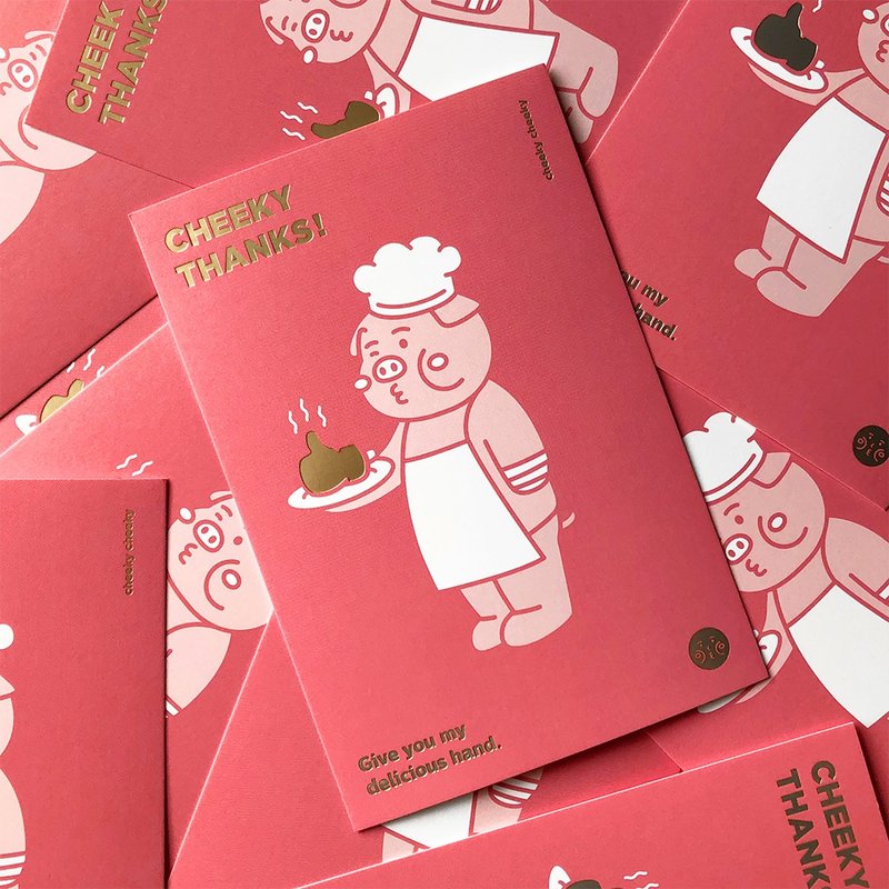 cheeky cheeky Pig Face Pig's Trotter Offers You a Pig's Trotter Cheeky Thanks Foil-stamped Thank You Card - การ์ด/โปสการ์ด - กระดาษ ขาว