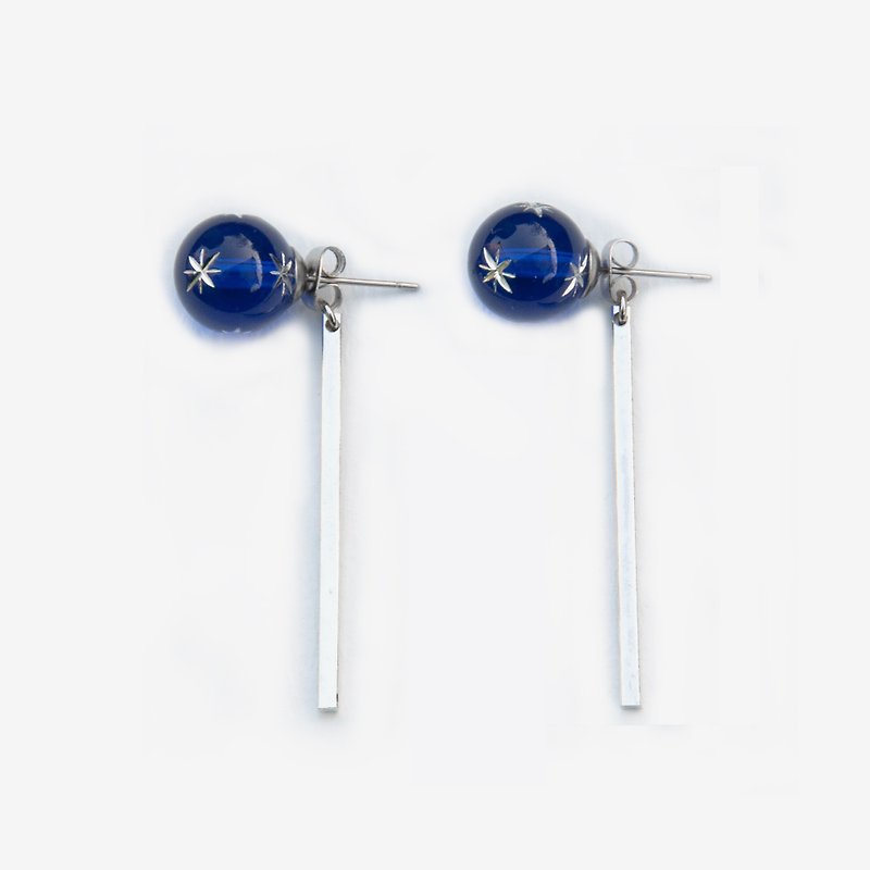 Blue Planet Beads Earrings, Post Earrings, Clip On Earrings - ต่างหู - โลหะ สีน้ำเงิน