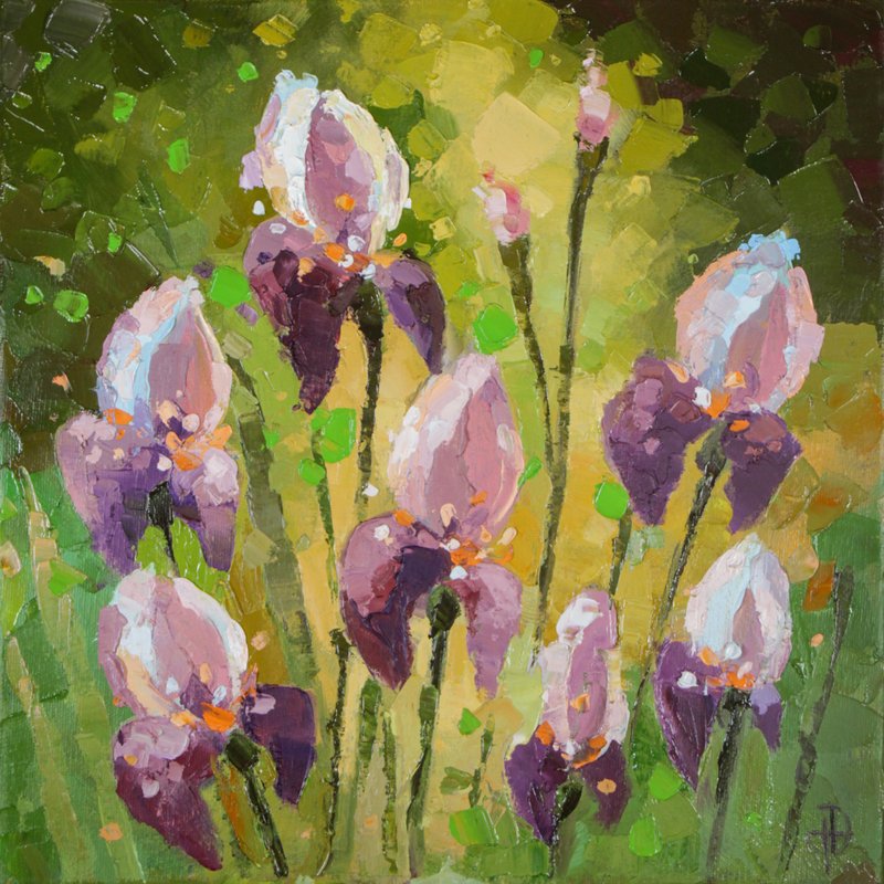 Iris Painting Flowers Oil Painting Florals in Canvas Original Painting Wall Art - โปสเตอร์ - วัสดุอื่นๆ สีเขียว