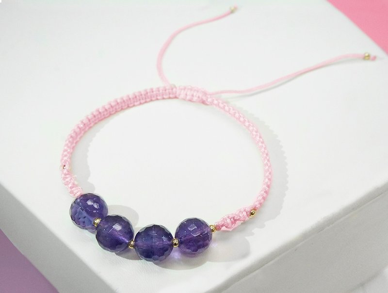 Edith & Jaz • Amethyst with Pink Cord Bracelet - Bracelets - Gemstone Purple