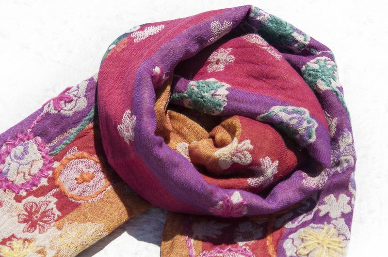 Boiled wool shawl / knit scarf / embroidered scarf / wool shawl / Kashmir Cashmere - color - Knit Scarves & Wraps - Wool Multicolor