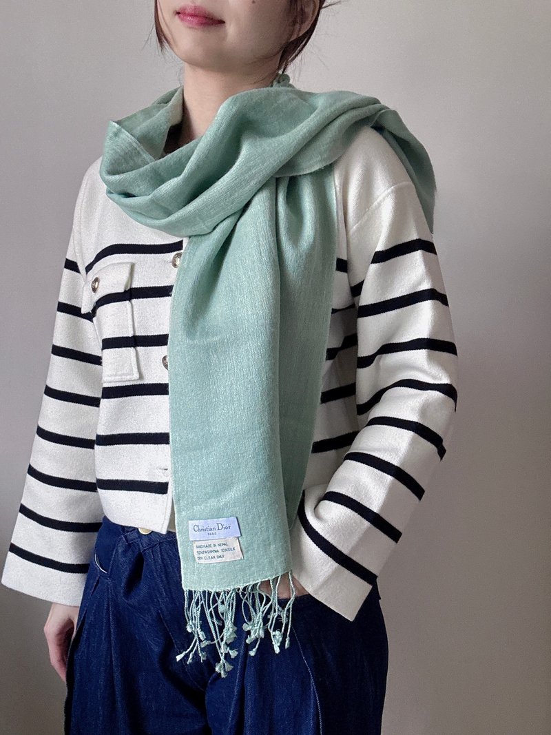 中古正品 Christian Dior 迪奧 淡綠色 羊絨披肩圍巾 cashmere - 圍巾/披肩 - 羊毛 綠色