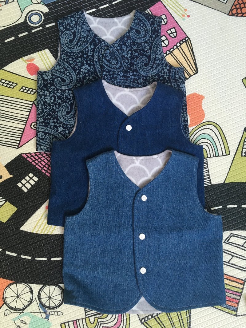 Baby denim double-side vest - เสื้อยืด - ผ้าฝ้าย/ผ้าลินิน สีน้ำเงิน