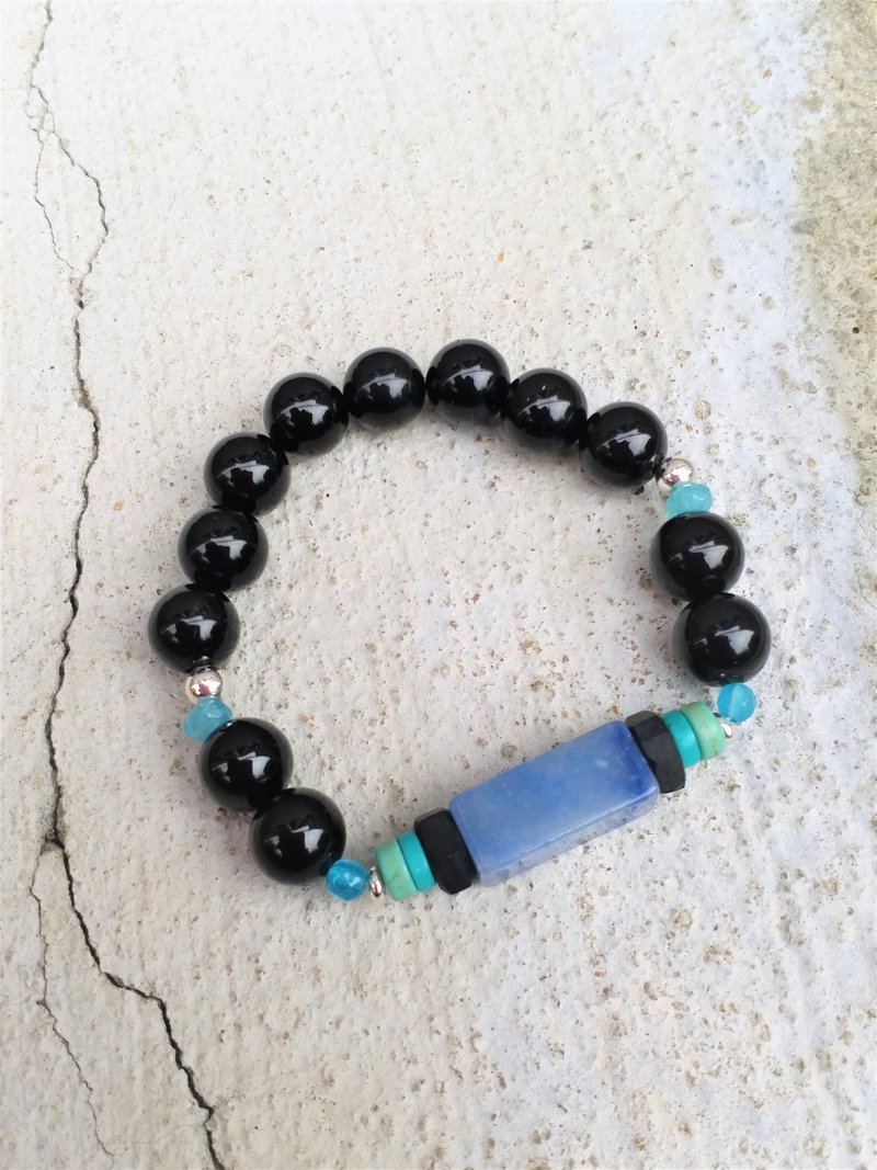 Turquoise│Canada Stone Blue Agate│14K Silver Bead│Crystal Bracelet Valentine's Day Gift - Bracelets - Crystal Black