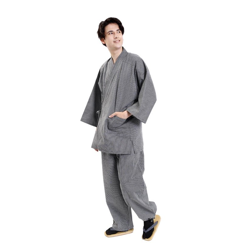 Samue, Sashiko, Cotton Samue, Roomwear, Loungewear, ML, LL, Black and White - ชุดนอน/ชุดอยู่บ้าน - ผ้าฝ้าย/ผ้าลินิน สีนำ้ตาล