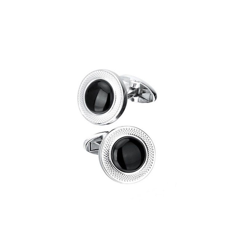 Kings Collection Round Flower Agate Black Cufflinks KC10074 Black - Cuff Links - Other Metals Black