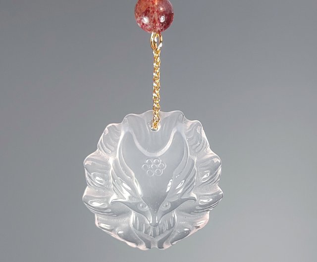 一点物！お狐様天然ローズクォーツ×天然ダイヤモンドネックレストップ