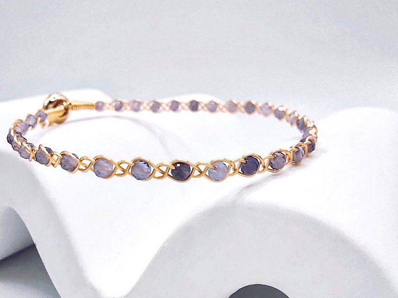 Braided | Iolite, Gold Color, Wire Braid, Adjustable Bracelet - สร้อยข้อมือ - คริสตัล สีม่วง