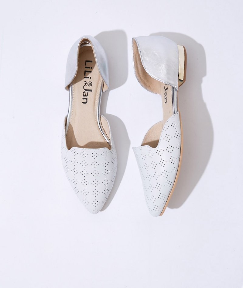 [Wonderful] pointed metal with Love Fu ladies shoes _ elegant white - Sandals - Genuine Leather White