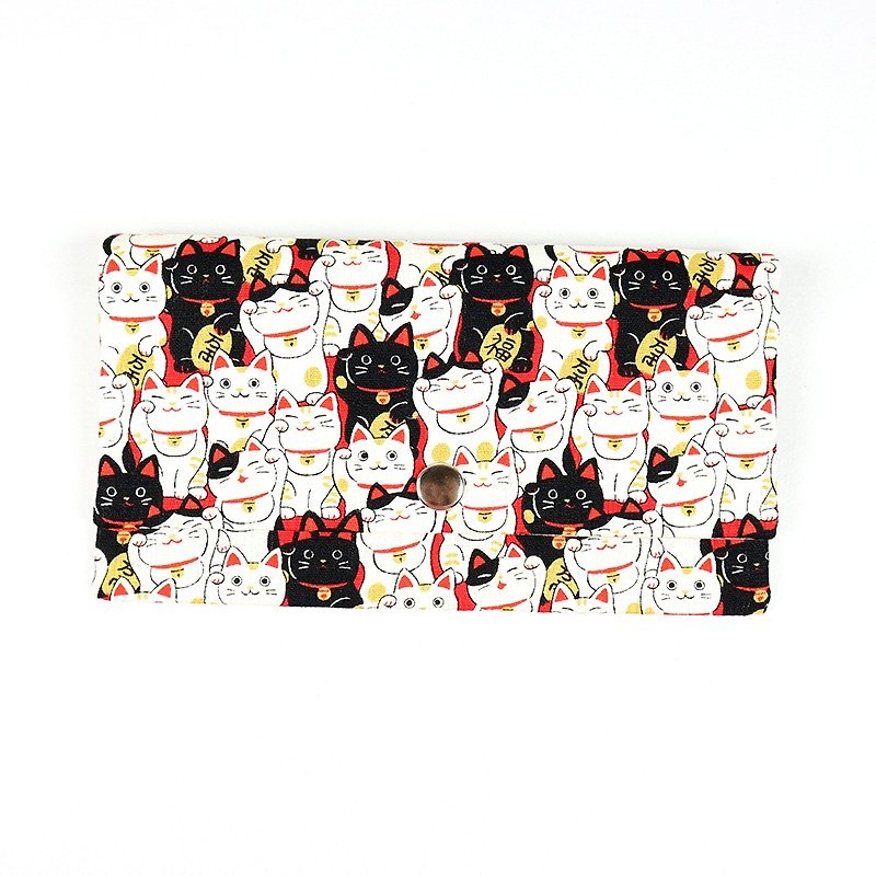 Red Bag Passbook Cash Storage Bag - Japanese Lucky Cat (Red) - Chinese New Year - Cotton & Hemp Red