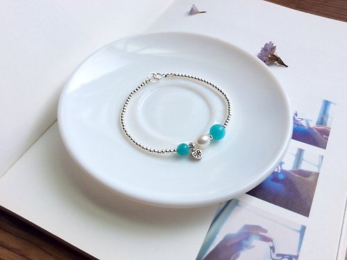 Ops手工飾品設計 Ops Amazonite Pearl silver bracelet-天河石/925銀/珍珠/藍綠色