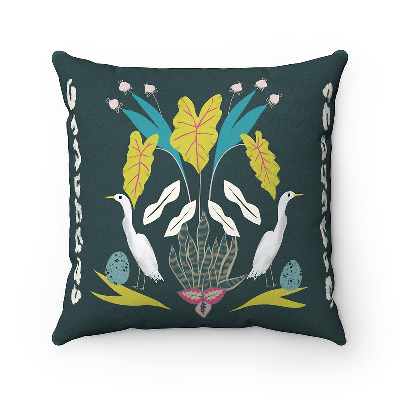 Egret ostrich and plant pillow dark green fluffy pillow - with pillow - Pillows & Cushions - Polyester Green