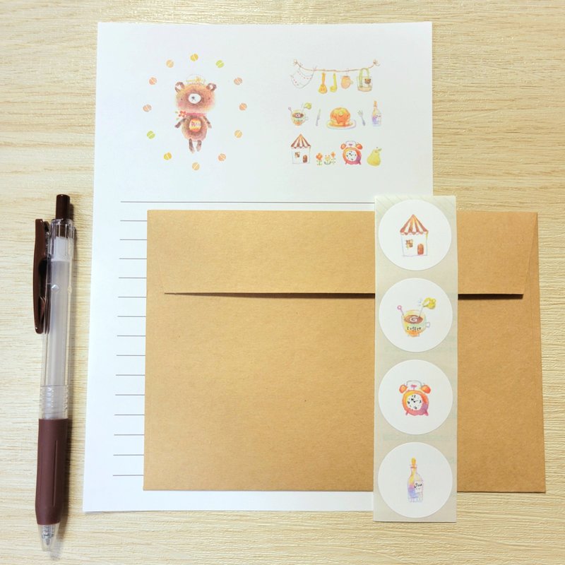 Coffee Bear Letter Set - ซองจดหมาย - กระดาษ ขาว